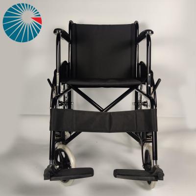 China Simple Lightweight Steel Folding Wheelchair Black Powder Coating Frame for sale