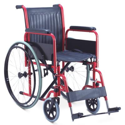 China Economic Friendly Folding Steel Wheelchair With Detachable Armrest Detachable Footrest for sale