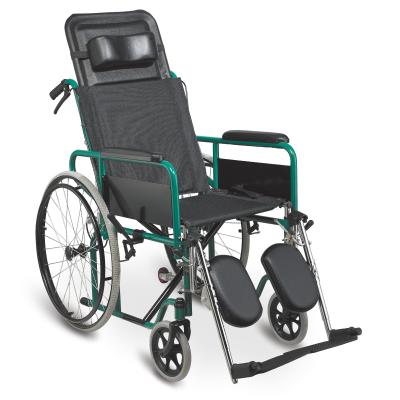 China Green Folding Reclining Wheelchair , Steel Frame wheelchair With Powder Coating for sale