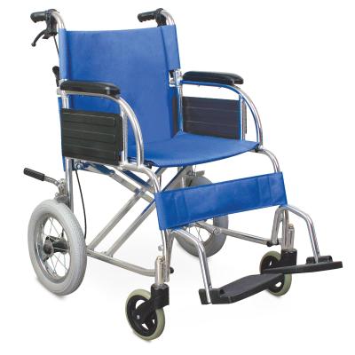 China Economic Friendly Blue Aluminum Manual Wheelchair Fixed Armrest Flip Up Footrest for sale
