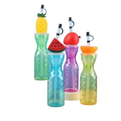 China Customized Plastic Fruit Shape Cup with Straw Milk Tea Cup Portable Juice Bottle for sale