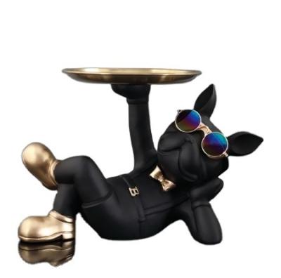 China Fábrica custom pvc decoração estátua de cão mordomo com bandeja para armazenamento mesa sala de estar bulldog francês ornamentos decorativos à venda