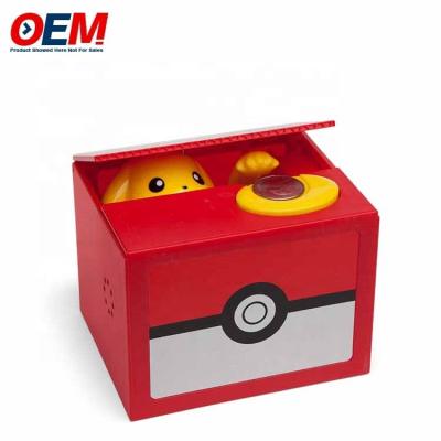 China Cartoons Plastic Coin Bank PVC Pika With Lock Key Piggy Bank Plastic for sale