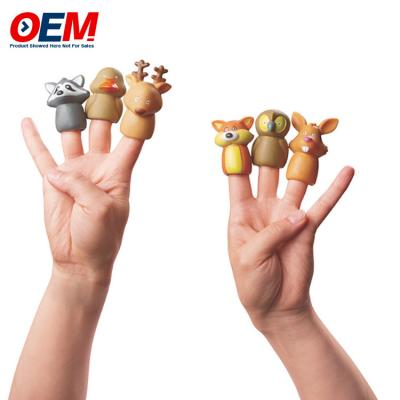 China Customized Plastic Animal Dinosaur Finger Toys OEM Woodland Character Finger Puppets Made Silicone Kid Toy for sale