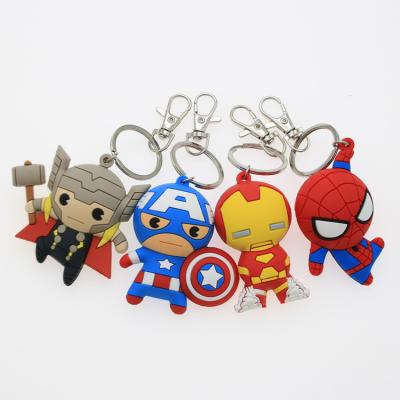 China Custom 3D Cartoon Anime Captain America Gummi Schlüsselbund Metall Schlüsselring PVC Schlüsselring Für Schultasche zu verkaufen