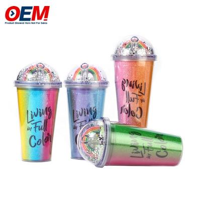 China Customized PP Double Wall Cup With Straw OEM 450ml Plastic Cup Made High Quality Water Cup for sale