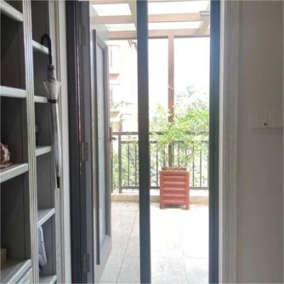 China Aluminum Alloy Frame Mosquito Net Double Retractable Screen Door Barrier Free Flyscreens for sale