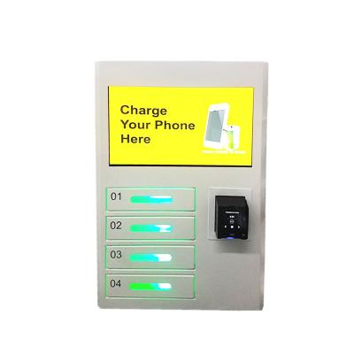 China 4 Electric Lockers Wall Mount Cell Phone Charging Station Kiosk With Advertising Screen for sale