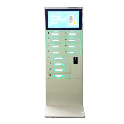 China Supermarket Lounge 12 Lockers Cell Phone Charging Station Lockers with Large Advertising Screen for sale