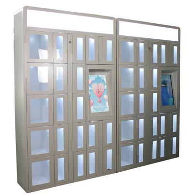 China Cold Rolled Steel Locker Vending Machine With Advertising Function Transparent Doors for sale