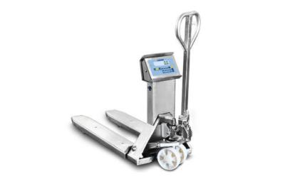 China High performance stainless steel pallet truck scales with built-in multirange electronic weighing for sale