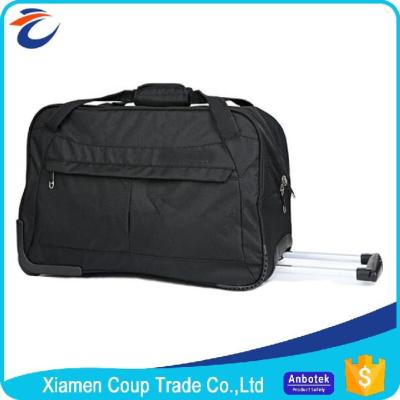 China Custom Printed Polyester Trolley Bag Black Travel Wheeled Luggage Bag for sale