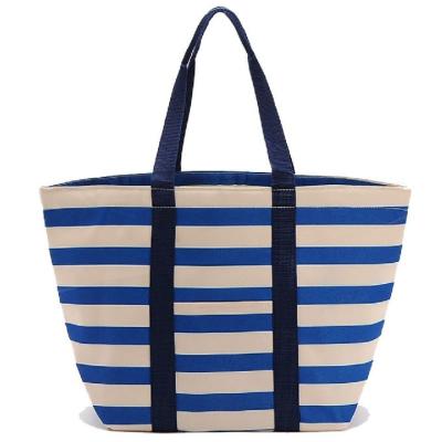 China OEM Canvas Water Resistant Lunch Cooler Bags Blue And White Stripes Color for sale