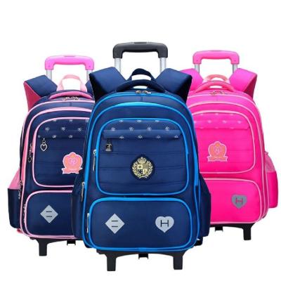 China Childrens Pull Rod Stair Climbing Kids School Bags With Wheels for sale