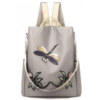 China 3d Embroidery Dragonfly Travel Polyester Womens Fashion Backpack for sale