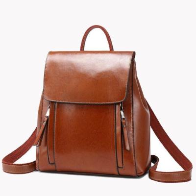 China Lady'S Two Layer Cowhide Oil Wax Leather Backpack for sale