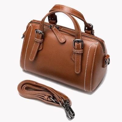 China Versatile Cylinder Women'S Retro Leather Boston Bag for sale
