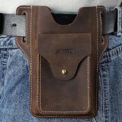 China Men'S Vintage Cowhide Leather Running Belt Pouch For Mobile for sale