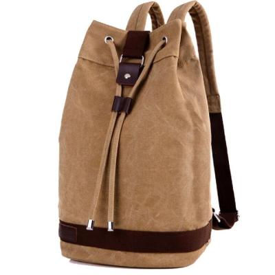 China Outdoor Heavy Duty Canvas Retro Big Drawstring Bucket Bag With String Shoulder for sale