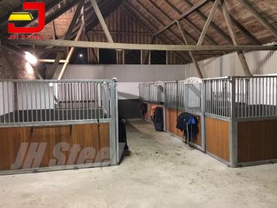 China Door Front Panel Black Steel Fencing Farm Horse Stable Box With Feeder Hay Rack for sale