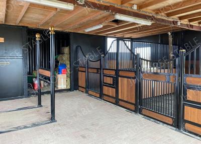 China 20 28 32 Mm Thickness Bamboo Horse Stall Fronts Black Powder Coated Frame for sale