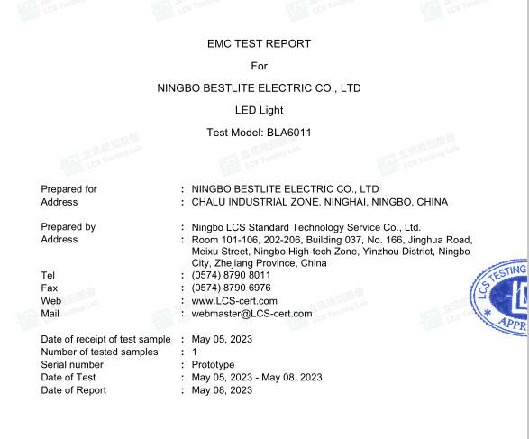 EMC Test report - Ningbo Bestlite Electric Co., Ltd