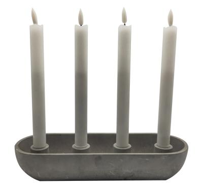 China Cement Candlestick 4 Taper LED Candle Set 2.4*2.4*20cm Cement Base 30*10*5.2cm for sale