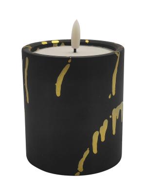 China Cement LED Candle Light 8.9*8.9*10(12.7)Cm 510g With Black Golden Dropping Painting for sale