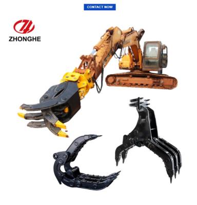 China 20t 30t Excavator Wood Grab , Hydraulic Excavator Rock Grapple For Construction for sale