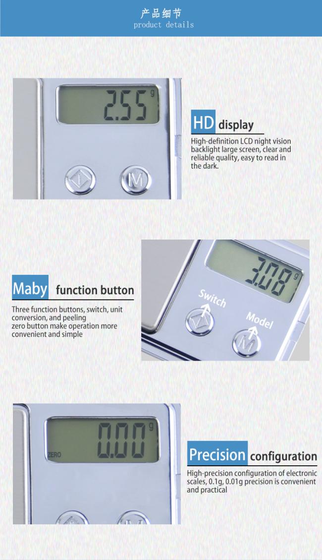 BDS customizable digital gram weighing scale 0.01 precision portable pocket scale  1Mg jewelry scale