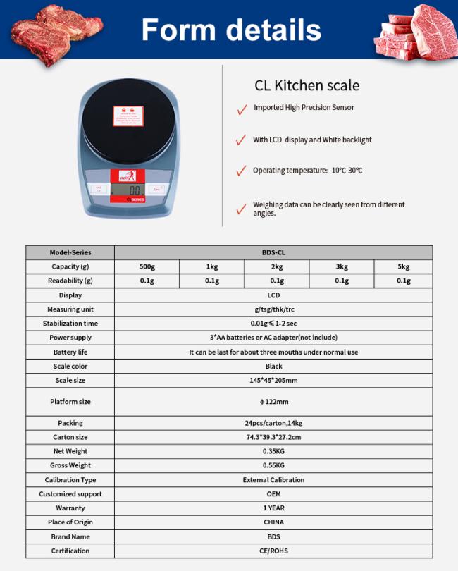 High Quality Electronic Baking Weighing Scale Digital Kitchen Scale 0.1g/2kg Digital Display Rectangle Kitchen Scale Black 5kg