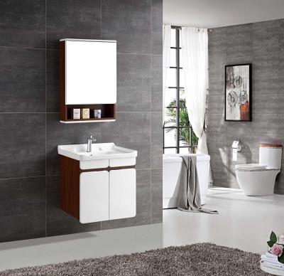 China Multi-Layer Solid Wood Bathroom Vanity with Grey Grain and Glossy White Color for sale