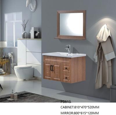 China 81cm Wide PVC Bathroom Cabinet with Mirror Wall Mounted Installation for sale