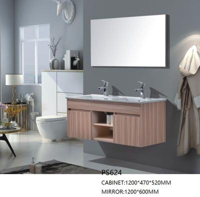 China Wall Mounted PVC Bathroom Cabinet with Mirror and Resin Countertop for sale