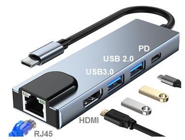 China 5 In 1 USB C Hub HDMI 4K RJ45 Ethernet PD Type C USB 3.0 USB 2.0 for sale