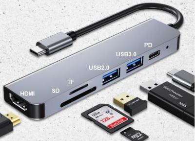 China 75g Computer Accessories HDMI 4K SD TF USB 3.0 USB2.0 PD 6 In 1 USB C Hub for sale