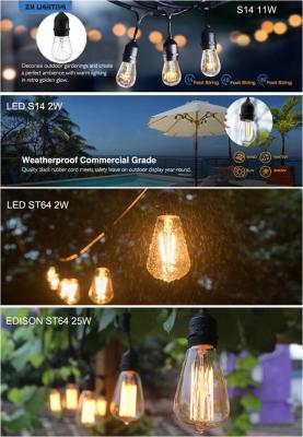 China Outdoor connectable decorative christmas wedding party celebrations tungsten vintage ST64 2w/25w edison bulb string ligh for sale