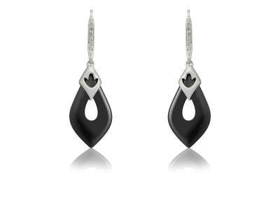 China White Cubic Zirconia Silver Ceramic Earrings For Anniversary , Black Drop Earrings CSE0468 for sale