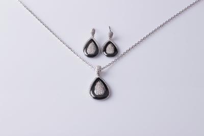 China Handcrafted jewellery Black Silver And Ceramic Jewelry Set For Woman with CZ Stones CSP0798 CSP0799 for sale