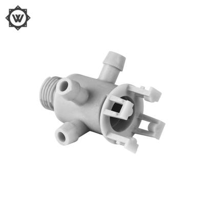 China PP Homo 10% GF White Complex Injection Molding Plastic Pipe Fittings Housing Stem for sale