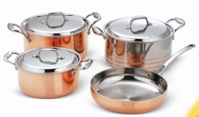 China Saucepot and frypan cookware set 7Pcs for Tri-ply Copper SHXYY-01-4,Thickness 2.2-3.0mm, for sale