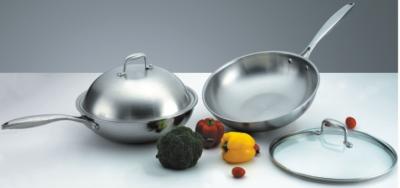 China 2Pcs Stainless steel tri-ply cookware SHTW-0908,30cm wok with cast iron handle for sale