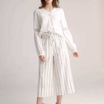 China Women'S Striped Linen Pants High Waisted for sale