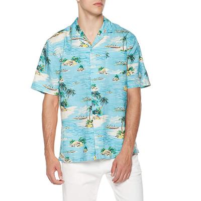 China Printed Linen Mens Short Sleeve Tropical Shirts OEM Business Casual Hawaiian Shirt for sale