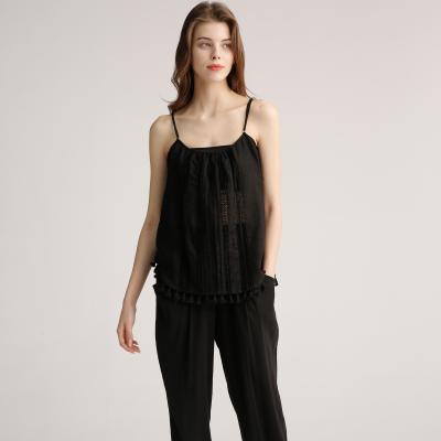 China Black Strappy Loose Ladies Black Camisole Tops 55% Linen 45% Cotton for sale