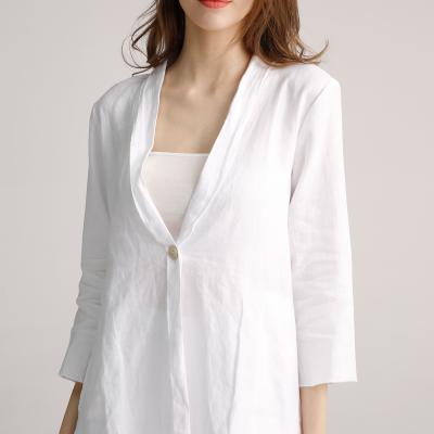 China White Cotton Womens Casual Linen Shirts Jacket S M L With Open Placket for sale