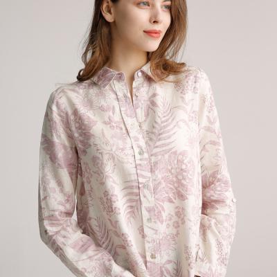 China La camisa de lino de la colección pura de las mujeres agarró la blusa plisada manga larga en venta