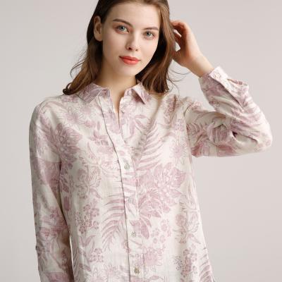 中国 ばね細い適合の偶然のリネン衣類の女性の二重袖口ボタンの閉鎖のワイシャツ 販売のため
