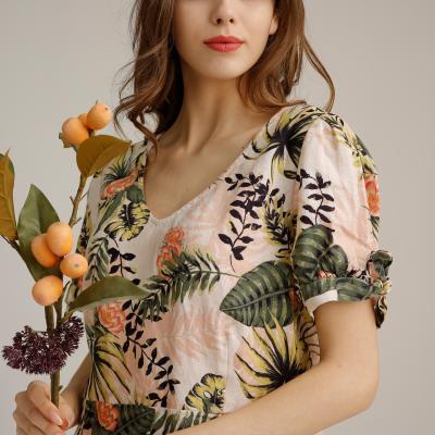 China El verano corto de la manga de la pulsera floja casual viste floral modelado cuenta un cuento la tela teñida en venta