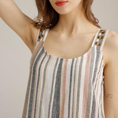 China Summer Sleeveless Linen Womens Striped Casual Dress Open Neck for sale